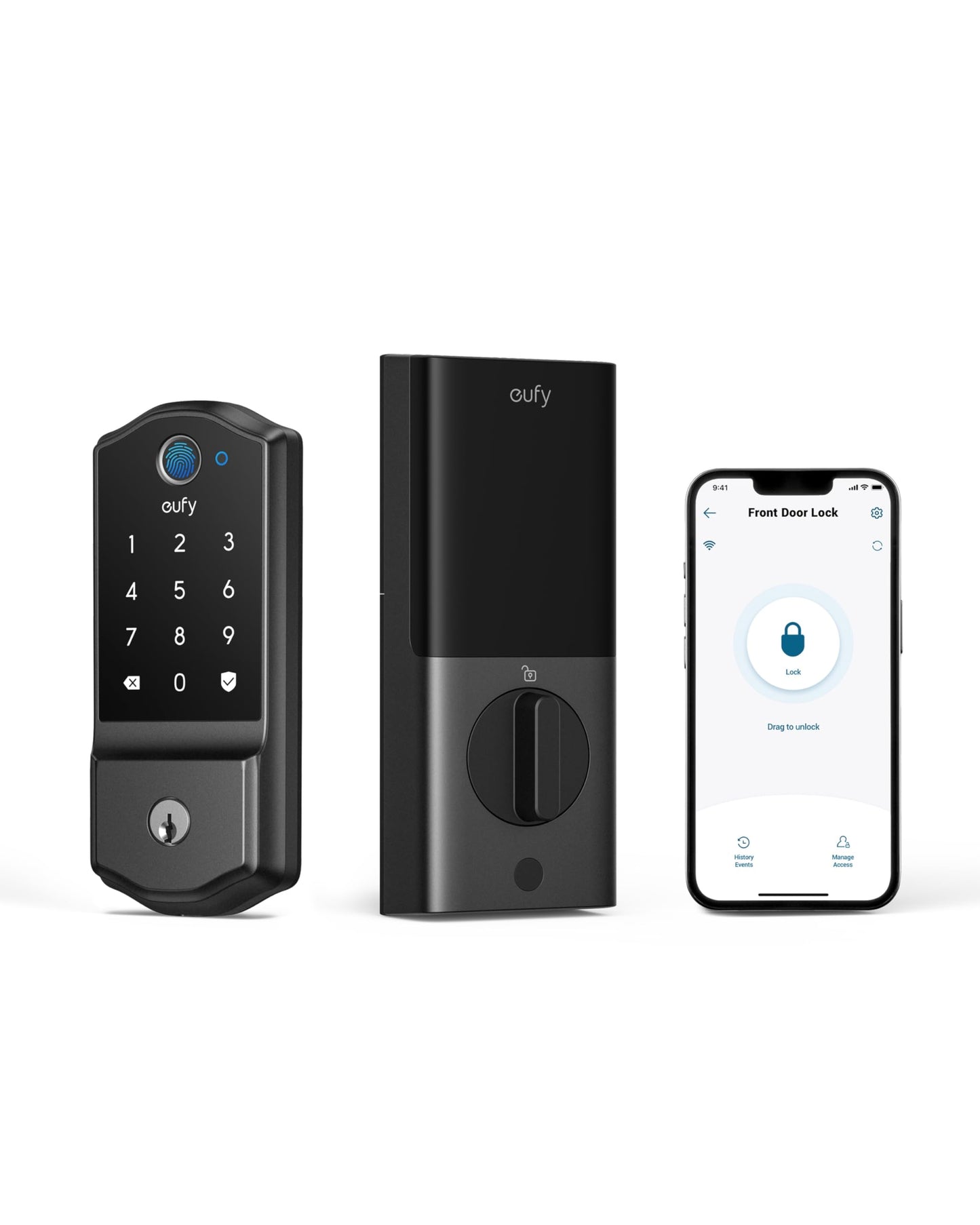 eufy Security Smart Lock C220 with Door Lever, Fingerprint Keyless Entry Door Lock, Built-in Wi-Fi, App Remote Control, Front Door Deadbolt, 8 Months Battery, Reliable Power, IP53 Waterproof