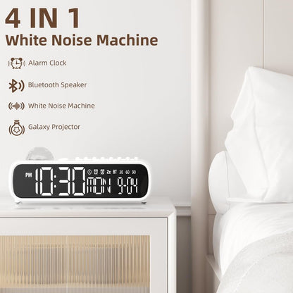 VOILEIPAGI White Noise Sound Machine with Clock for Baby Kids Adults, with 8 Soothing Sounds for Office & Sleeping, 30/60/90 Mins Timer, Bluetooth Speaker, Star Projector Galaxy Light for Home, Travel