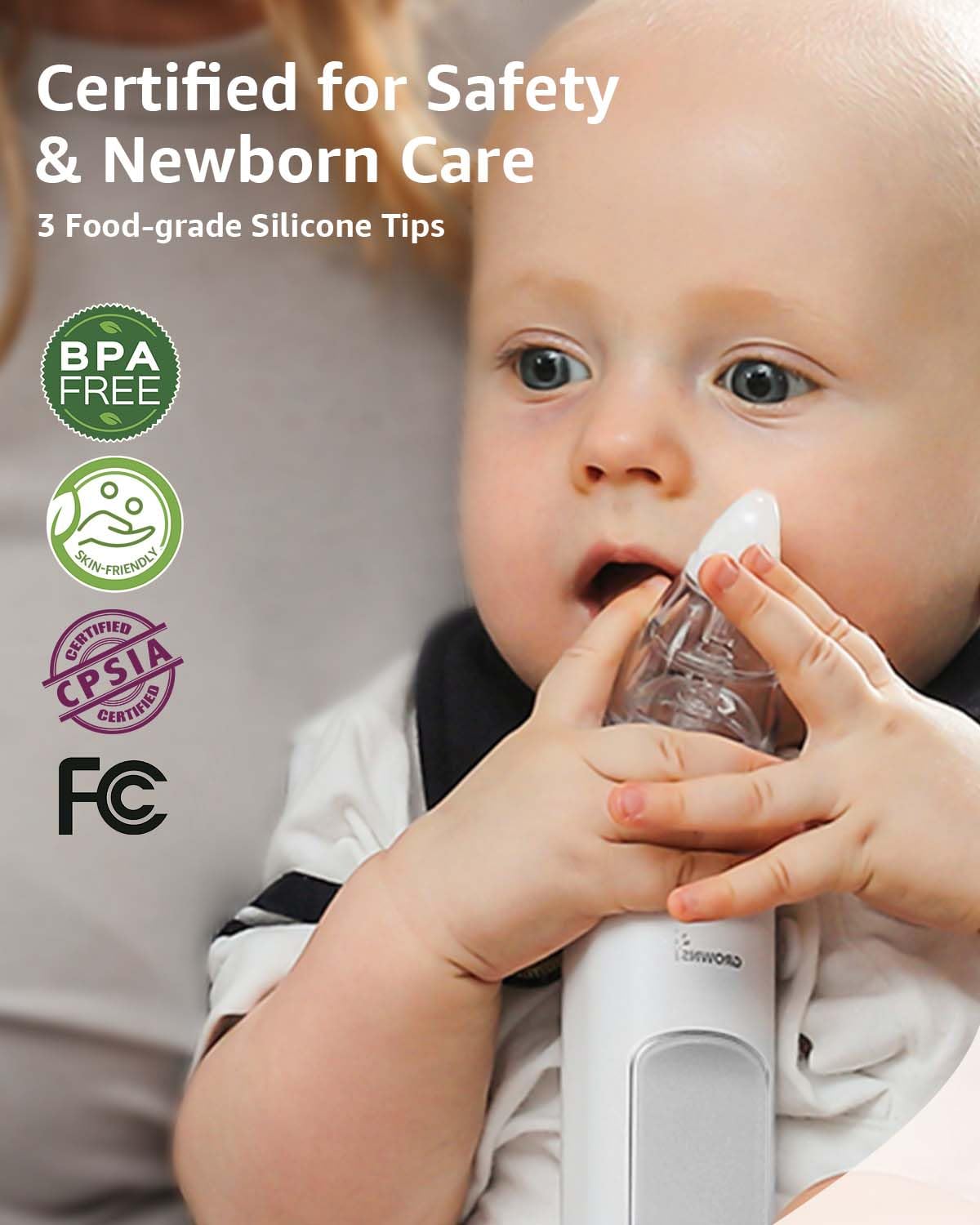 GROWNSY Nasal Aspirator for Baby, Electric Baby Nose Sucker with Larger Suction Chamber and More Powerful Suction, Automatic Nose Cleaner with Music and Light Soothing Function