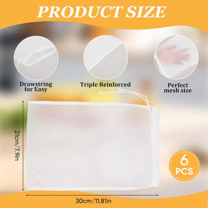 Yolev 6 Pack 128 Nut Milk Bag Reusable Nylon Cheese Cloth Bag for Straining Washable Nut Bag Strainer In Fine Mesh Bag