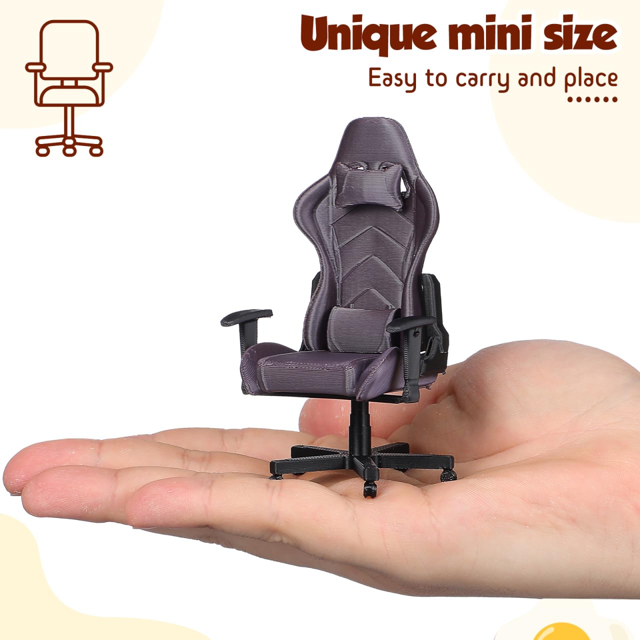 Kisangel Miniature Gaming Chair, 1:12 Scale Dollhouse Office Decor, Detailed 3D Printed Gamer Computer Desk Accessory for Collectors and Display