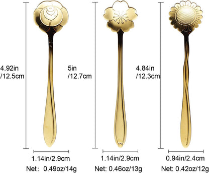 12-Pack Flower Spoons by IRONX, 18/0 Stainless Steel, Creative Cute Tableware, Mini Teaspoon Dessert Spoons