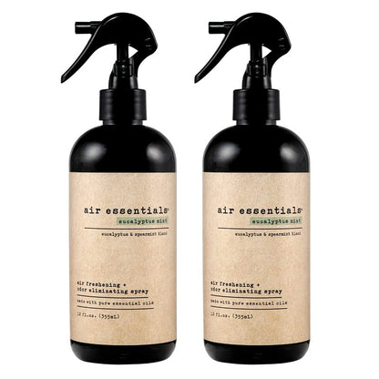 Air Essentials 12 oz Air Freshener & Odor Eliminator Spray - Neutralize Odors from Smoke, Pets, Food & Garbage in Homes, Offices & Cars - Made with Clean Essential Oils (Eucalyptus Mint, 2-Pack)