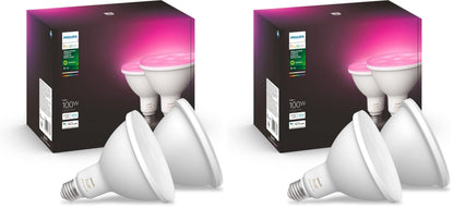 PHILIPS Hue Smart 100W PAR38 LED Bulb, 2 Pack, White & Color Ambiance Color-Changing Light, 1300LM, E26, Outdoor Light Bulbs, Control with Hue App, Works with Alexa, Google Assistant and Apple Homekit