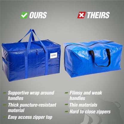 RUGGED RHINO Heavy Duty Extra Large Moving Bags - Durable Zipper & Strong Handles | Space-Saving Storage, Blue/Clear