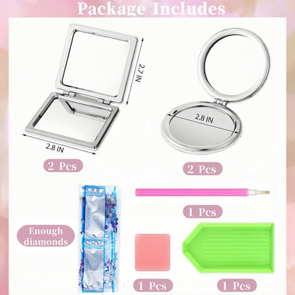 Bulerrylulu 4 Pcs Diamond Painting Compact Mirror Gem Art Mirror Pink Pocket Mirror Compact Diamond Art Small kit for Beginners Adults DIY Art Craft Woman Gifts