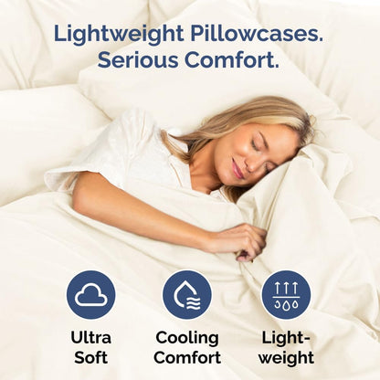 Skiennix Queen Pillow Cases Set of 4 - Ultra Soft Hotel Quality - Wrinkle Free & Stain Resistant - Off White