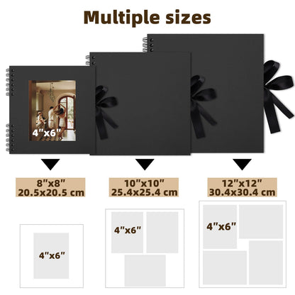 Remowith 10×10 inch Scrapbook Photo Album DIY Picture Book 40 Pages, Thick Kraft Paper Scrap Book Album with Silk Ribbon Wedding Guest Book Memory Book for Baby, Family, Travel (Black)