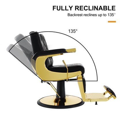 Artist hand All Purpose Barber Chair Wide Backrest Reclining Salon Chair for Hair Stylist Tattoo Chair Makeup Chair for Salon Equipment (Gold)