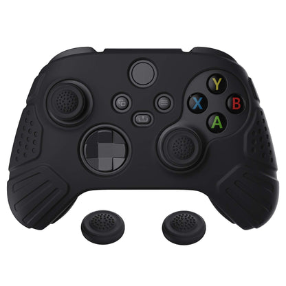 eXtremeRate PlayVital Guardian Edition Black Ergonomic Soft Anti-slip Controller Silicone Case Cover for Xbox Series X/S, Rubber Protector Skins with Joystick Caps for Xbox Core Wireless Controller