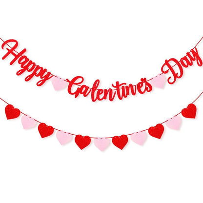Red Glitter Happy Galentine's Day Banner Happy Galentines Day Decorations With Felt Heart Garland Banner Galentines Day Sign for Ladies Girls Galentines Decor Galentines Day Party Supplies Photo Props