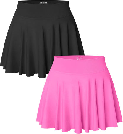 OQQ Women 2 Piece Skirts 2 in 1 Flowy Basic Versatile Stretchy Flared Casual Mini Skirts