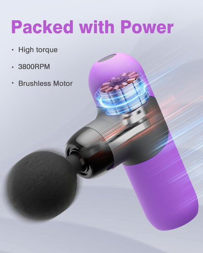 Mini Massage Gun, Percussion Muscle Massager for Back Pain Relief, Compact Sports Travel Massage Gun with 6 Massage Heads 4 Speeds, Gift for Her, Home, Athletes