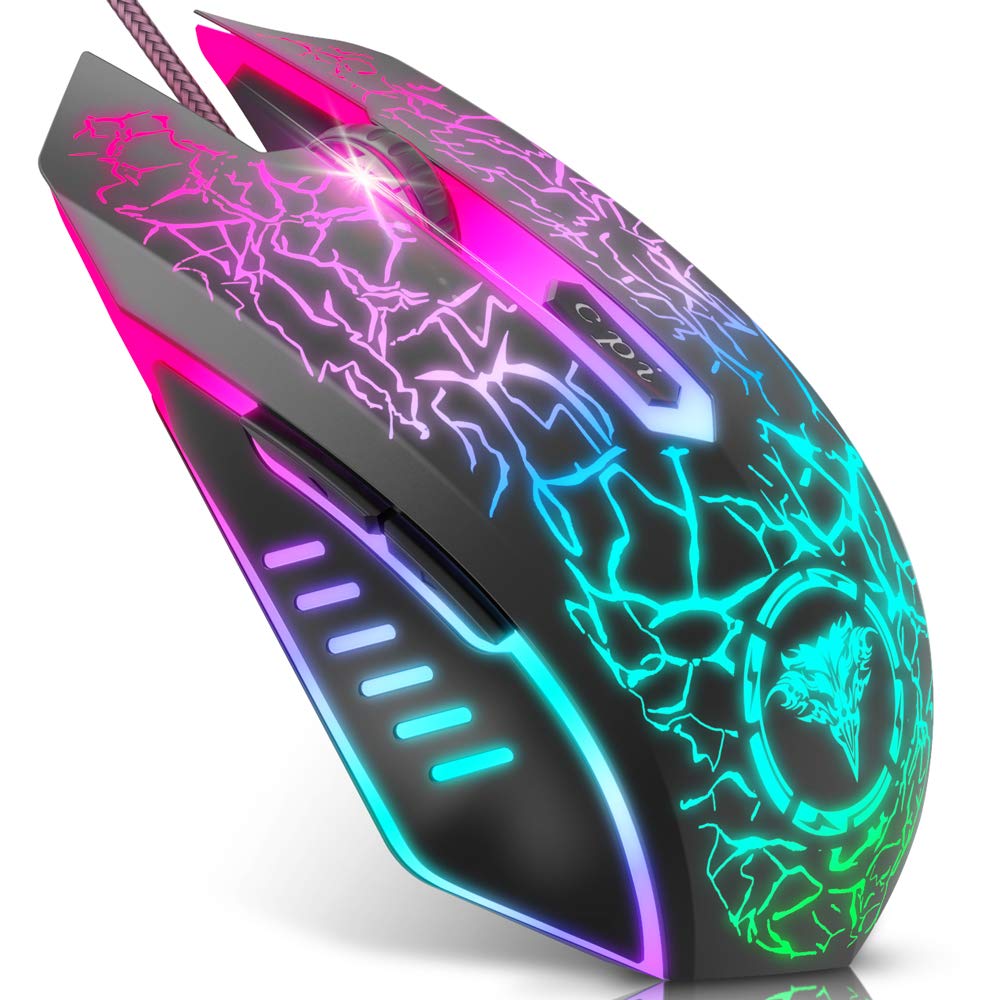 BENGOO Gaming Mouse Wired, Ergonomic Gamer Laptop PC Optical Computer Mice with RGB Backlit, 4 Adjustable DPI Up to 3600, 6 Programmable Buttons for Windows 7/8/10/XP Vista Linux -Black