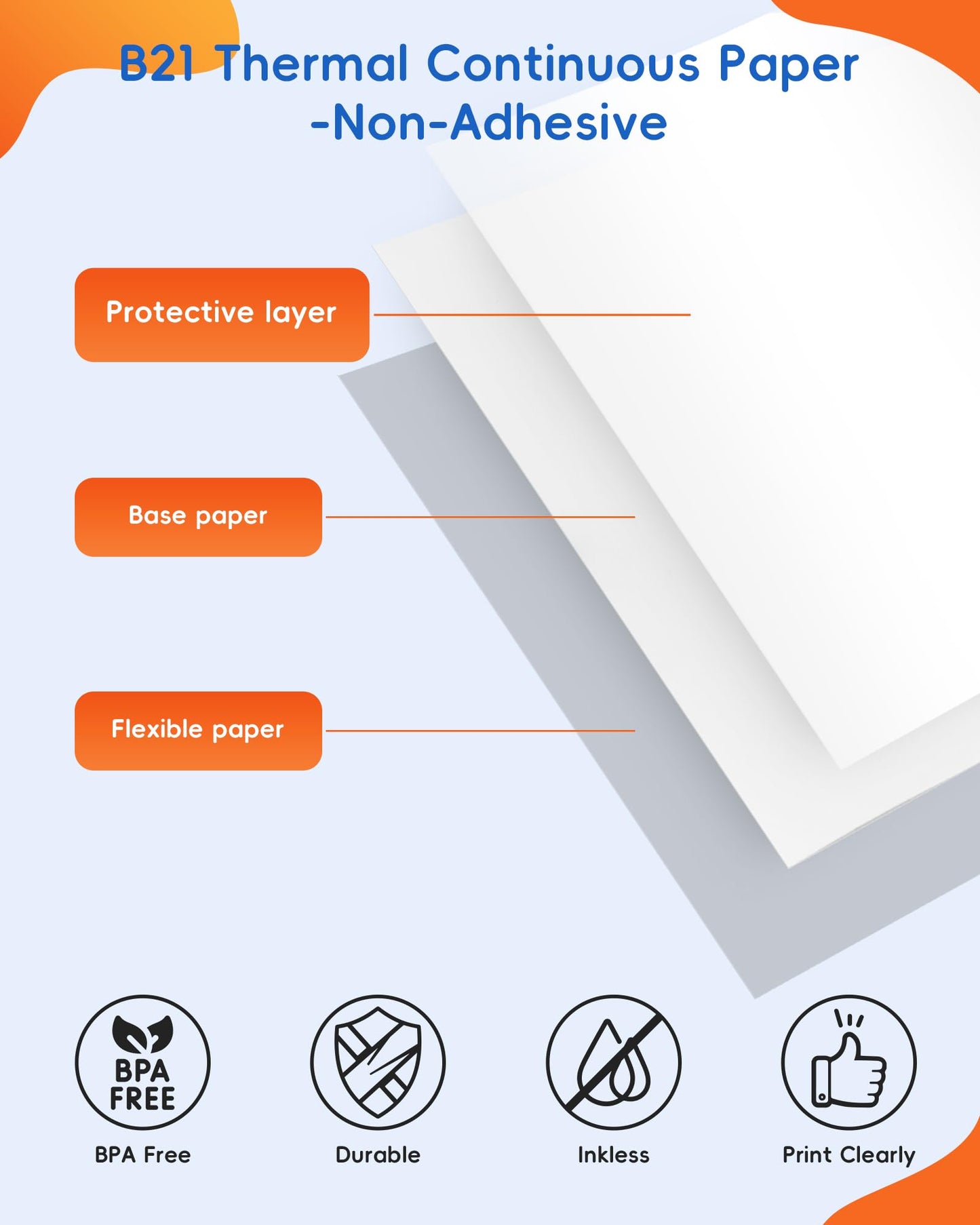 InkWon Non-Adhesive Thermal Paper 3-Roll Pack, 56mm * 6m BPA-Free Continuous Roll Paper Compatible with B21 Label Maker, Ideal for Journaling, Photo,Study Notes, Black Font
