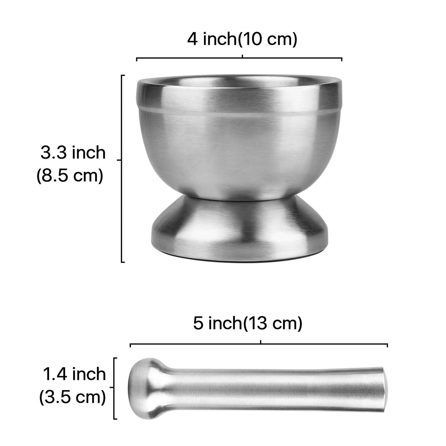Flexzion Brushed Stainless Steel Mortar and Pestle, 4-Inch Muddler and Bowl for Spice and Herbs