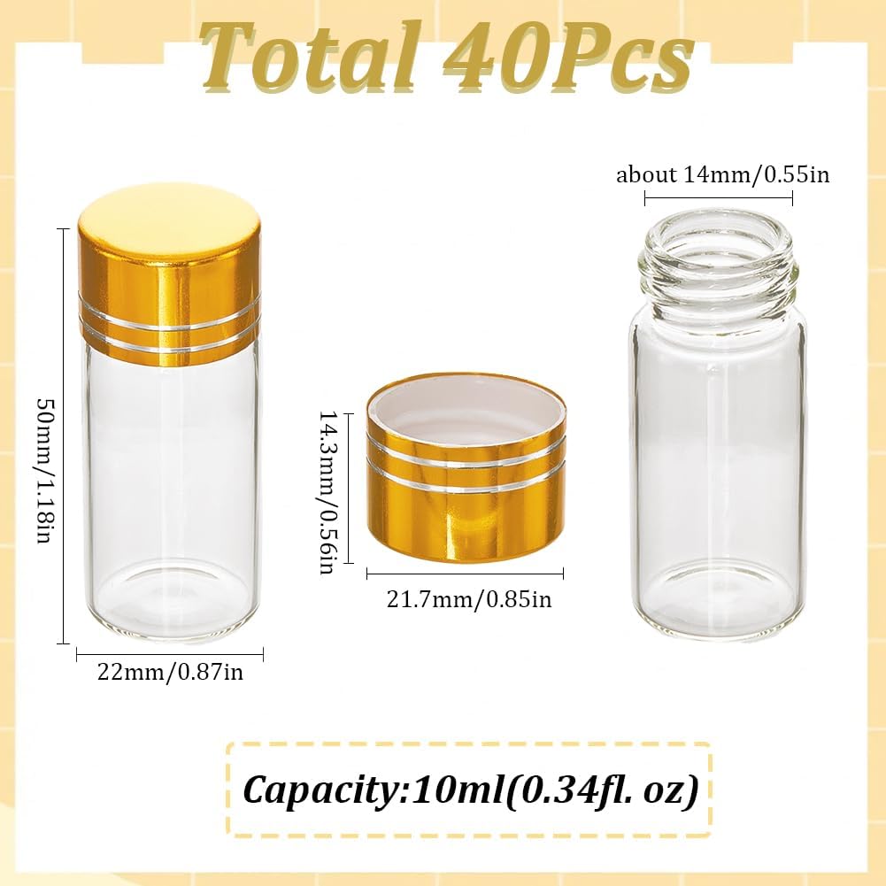 SUNNYCLUE 40Pcs Tiny Glass Storage Jars, 10ml Glass Jars with Aluminium Screw Caps, Clear Glass Sample Vials for