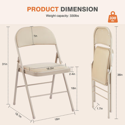 Sweetcrispy Folding Chair 16 Pack, Leather Padded Folding Chairs, Sturdy Metal Foldable Chairs, Easy to Use and Store, Outdoor and Indoor, for Home, Office, Party, Comfy