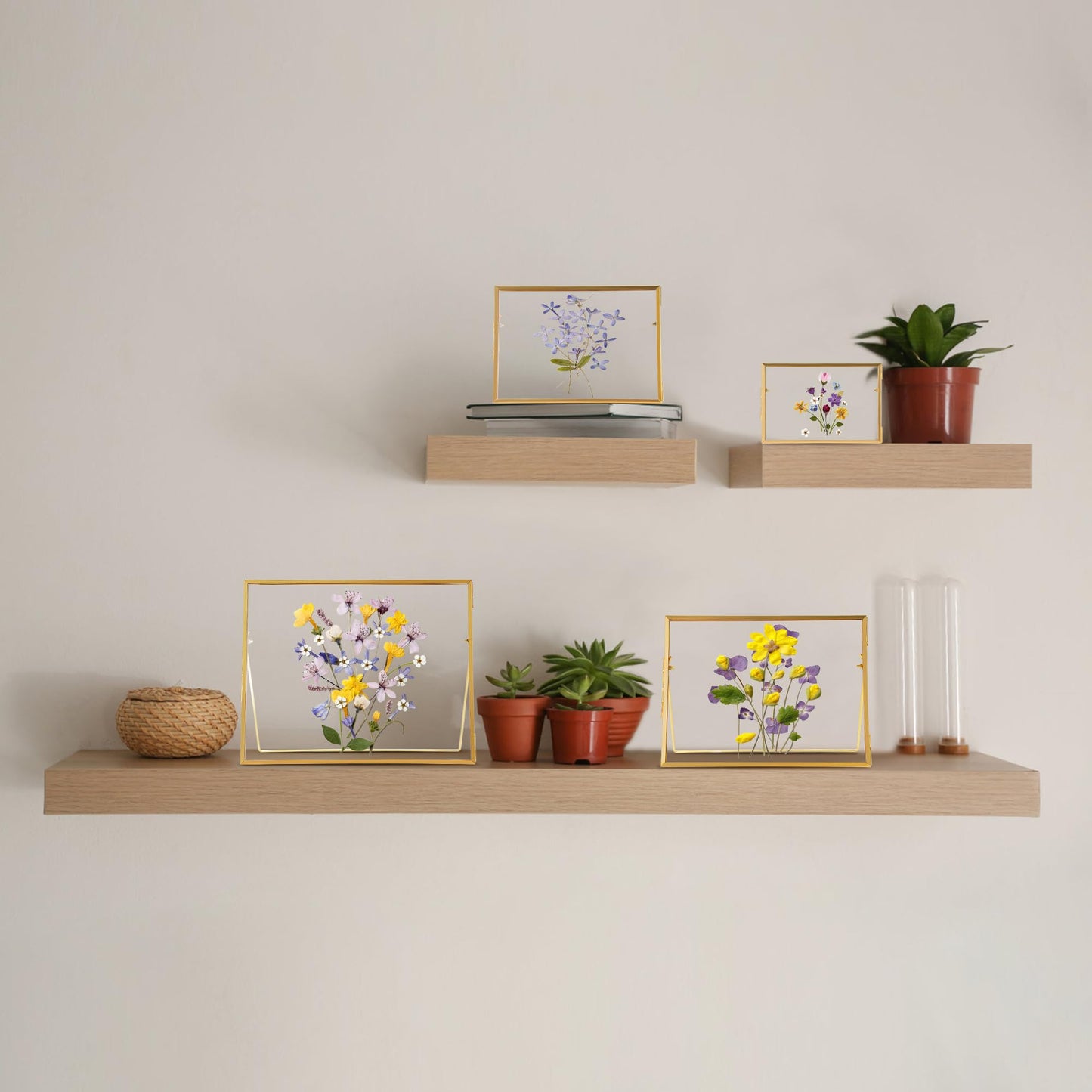 REDHUGO Glass Pressed Flower Frame Handmade, Glass Floating Picture Frames Tabletop Brass Photo Frame for DIY Dried Flowers Home Plant Specimen, Rectangle Horizontal 4×6 inches,Gold (FRAME ONLY)