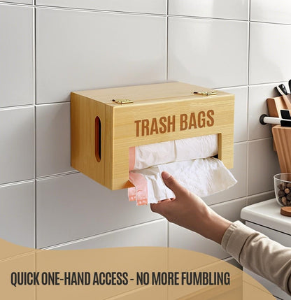 8-33 50+ Libreshine Bamboo Garbage Bag Holder, Multi-Mount Space-Saving Trash Bag Organizer for Kitchen, Pantry, Holds