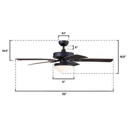 Westinghouse Lighting Deacon Traditional Indoor/Outdoor Ceiling Fan, LED Light Fixture with Opal Frosted Glass, Remote Control, 52 Inch, Matte Black Finish