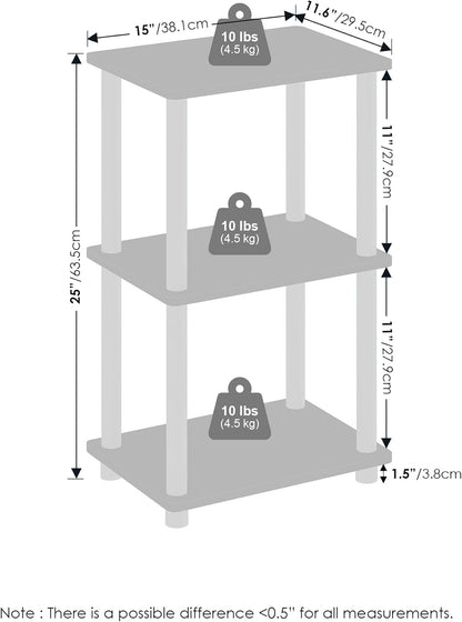 2-Tier Furinno Turn-N-Tube Side Table, End Table with Open Shelf, Easy Assembly Night Stand, Bedside Table with Round