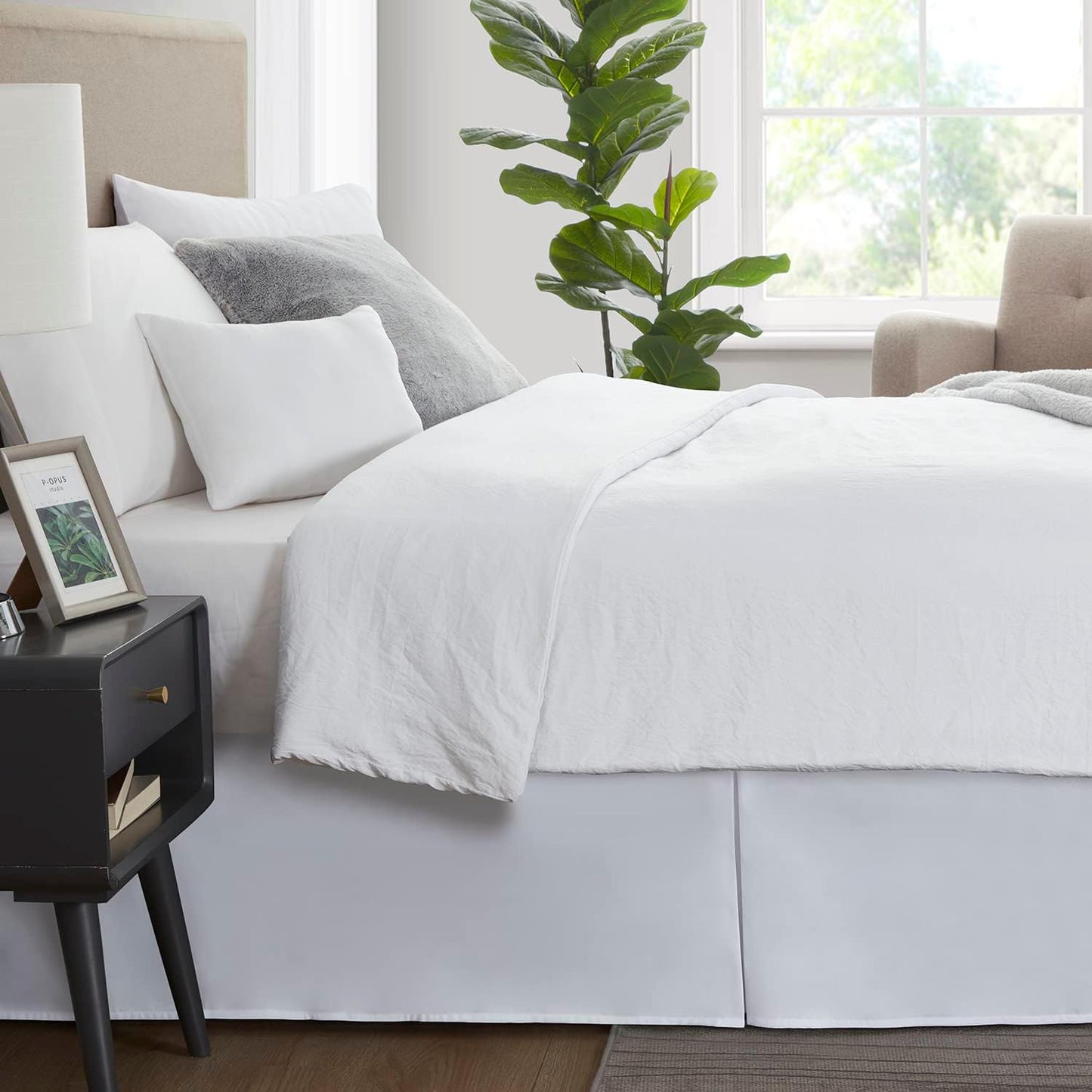 Nestl White Bed Skirt Queen Size - 14 Inch Drop Brushed Microfiber, Hotel Quality Pleated & Fade Resistant