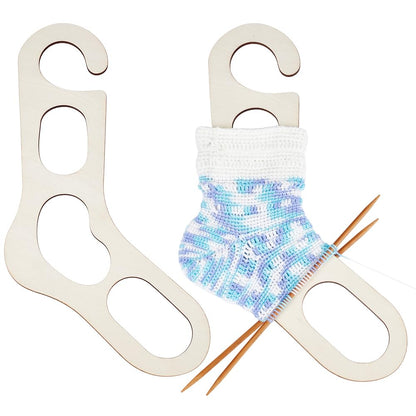BENECREAT 2Pcs Wooden Sock Blockers, Hollow with Hook Knitting Sock Ruler Stocking Blockers Socking Stretchers for Knitting Christmas Socks & Crochet Stocking Knitters, 4.5mm Thick