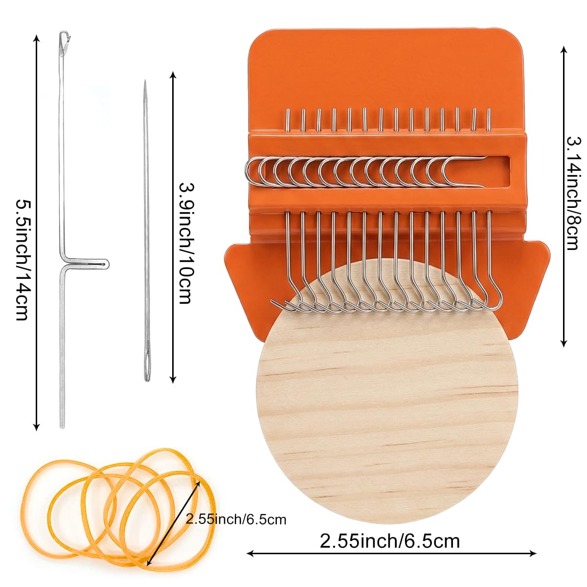 Rumexeng Small Weaving Loom, Speedweve Style Darning Loom, Wooden Mini Weave Tool for Visible Mending Jeans, Socks, Clothes and DIY Fabric Repair, Decorative Stitching Tool (14 Hooks,Orange)