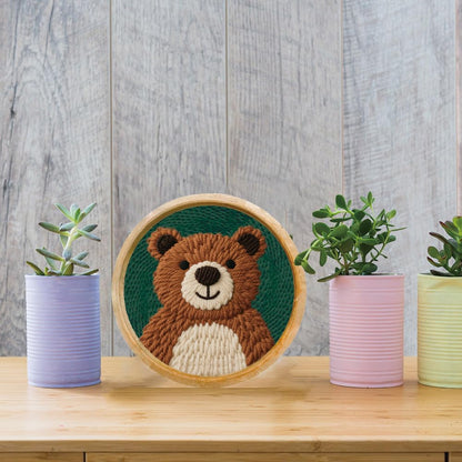 FREEBLOSS DIY Punch Needle Kits for Beginners Cartoon Bear Punch Needle Starter Craft Set with Hoop and Instruction Embroidery Set for Adults Festival Gift and Decoration 7.9''/20cm