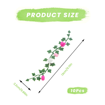 10pcs Miniature Rose Flower Vine, Miniature Grass Flower Tufts, Mini Flowers Vine, Miniature Plants for Fairy Garden Mini House Micro Landscape Decoration