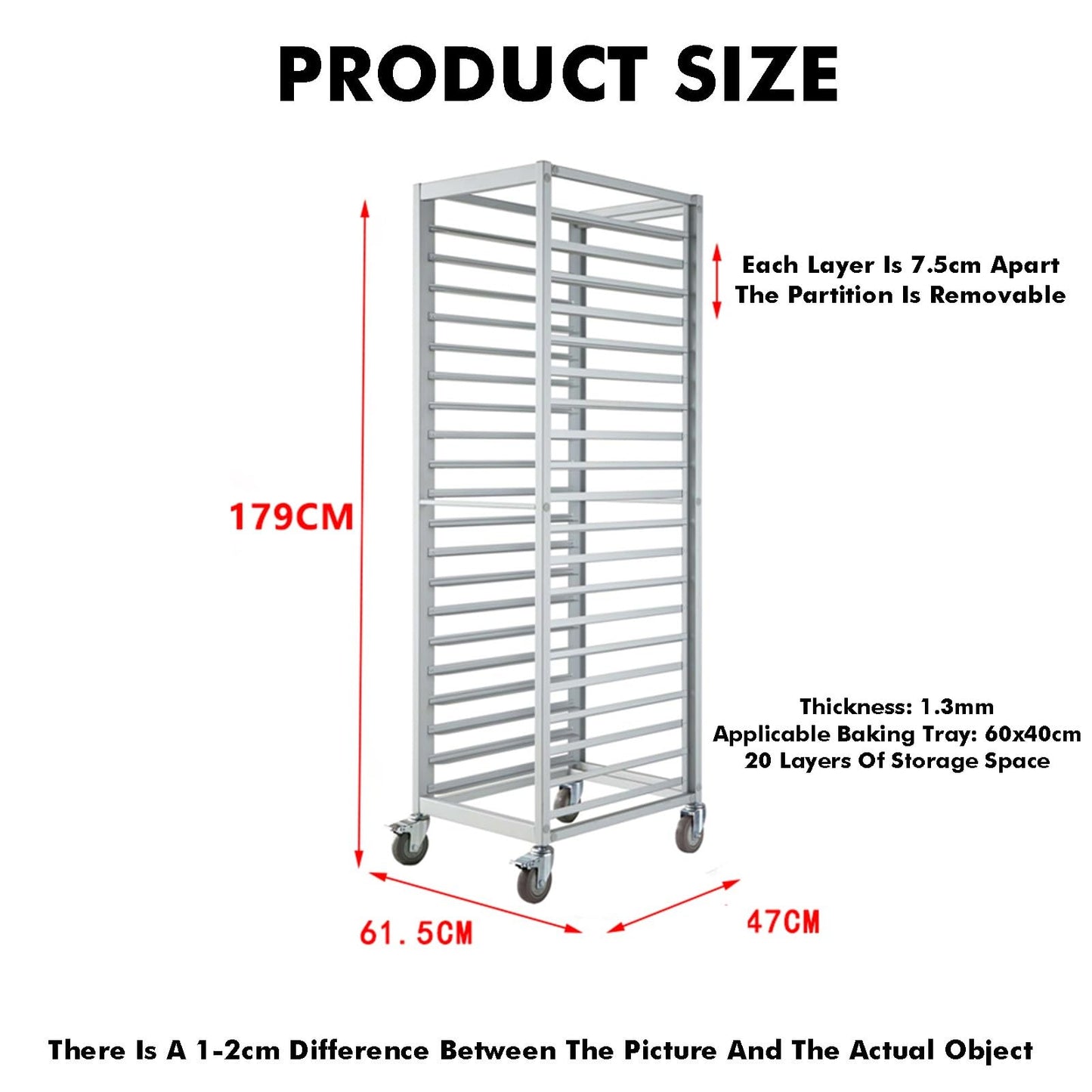 GenSDH 20-Tier Aluminum Rack, Bakery Cooling Cart, Heavy-Duty Food Tray Storage Trolley for Home & Commercial Kitchens, Efficient Baking Organizer