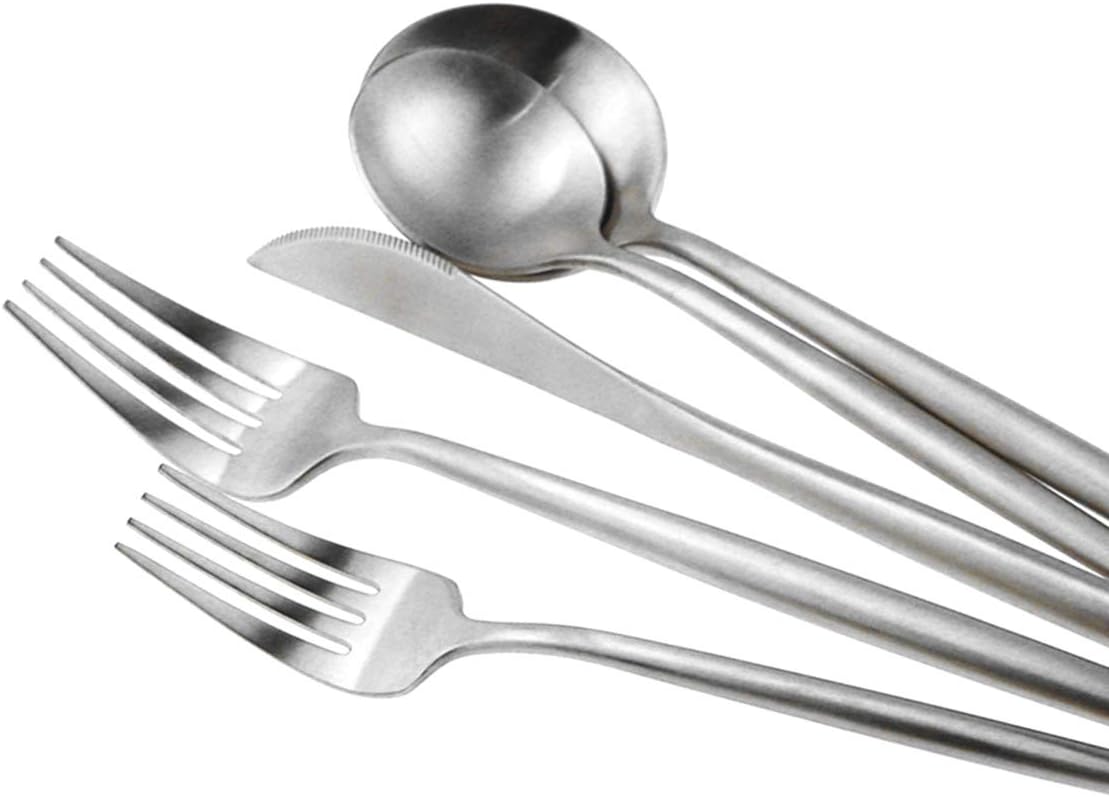 Silver Flatware, Royal 5 Piece Luxury Matte Finish 18/10 Stainless Steel Tableware Set for 1 Including Forks, Spoons,