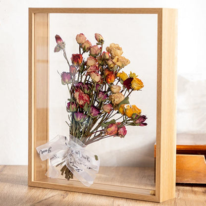 OUKEYI 8x10 Floating Frame in Light Oak,Double Glass Picture Frame Display Photo ，Wooden Dried Flower Photo Frame Dried Flower Display Stand Decorative Floating Photo Frame