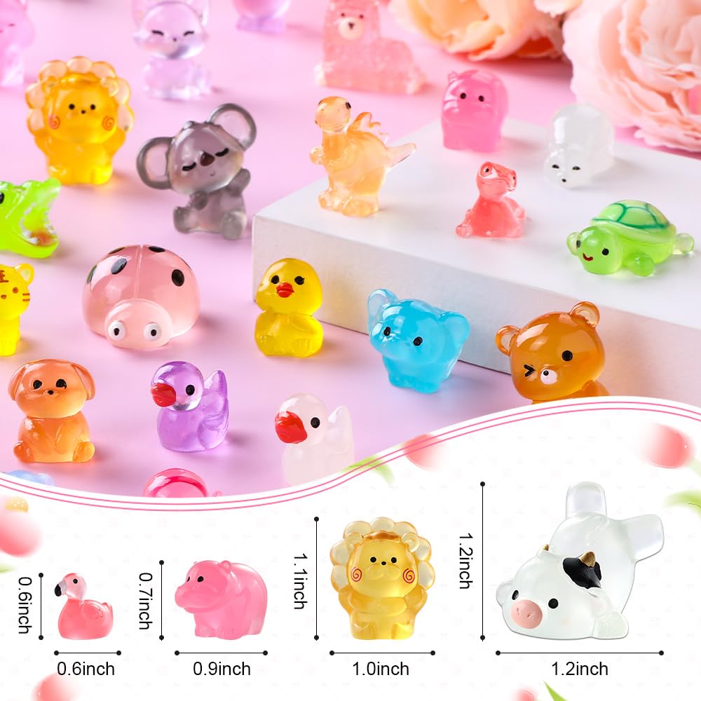 DIYDEC 60PCS Luminous Mini Resin Animals 60 Styles Miniatures Glow in The Dark Tiny Little Figures to Hide Small Duck Figures for Party Favors Bag Fillers Garden Dollhouse Decor