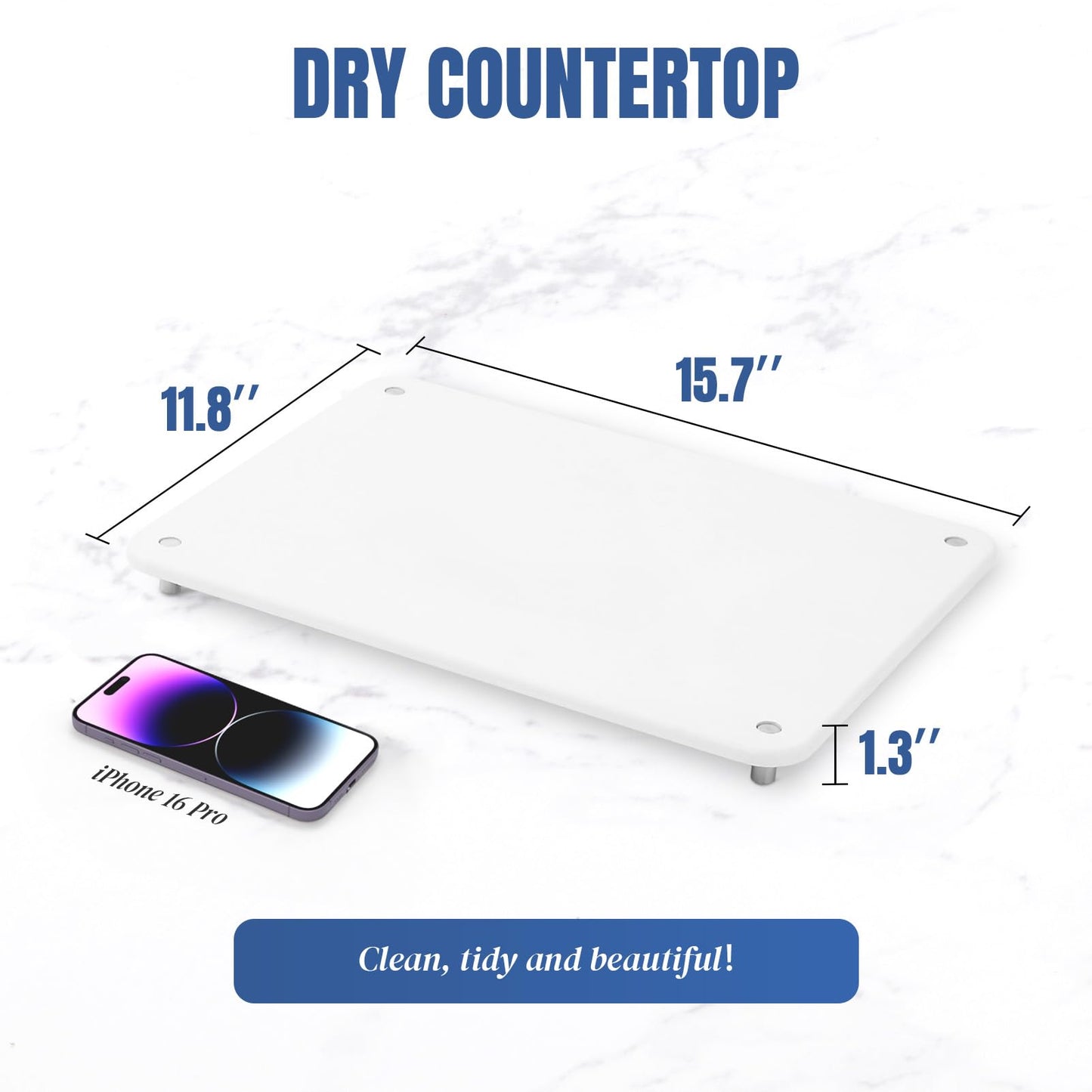 Plentio Stone Drying Mat for Kitchen Counter with Non-Slip Stainless Steel Feet, Quick Drying Diatomaceous Dish Racks for Dishes, Bottles and more, 15.7"(L)×11.8"(W), Cream White