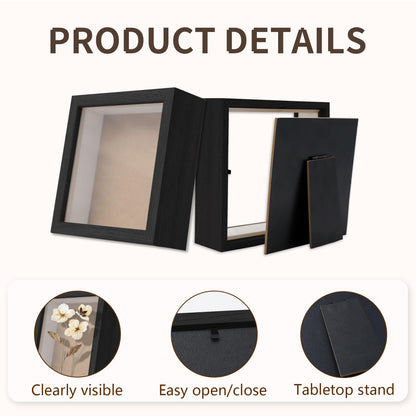 Shadow Box Frame Display Case 5×5 - 6 Pcs Black Display Case Box for Memorabilia, Medal, Wedding Memories, Crafts, Tickets and Photos & Picture Frame for Wall & Tabletop