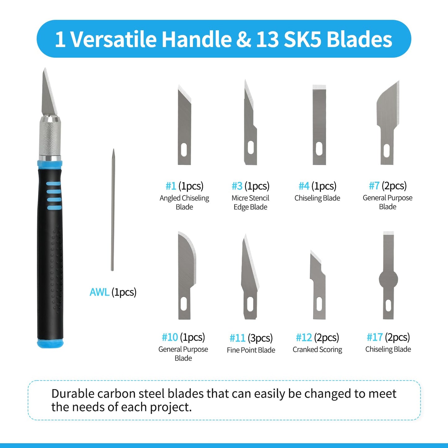 Precision Hobby Knife Set with 13 Blades - Craft and Exacto Knife Set for Art, Scrapbooking, Architecture Modeling, Crafting, Stenciling, Scoring - Versatile Art Knife Tool (Blue)