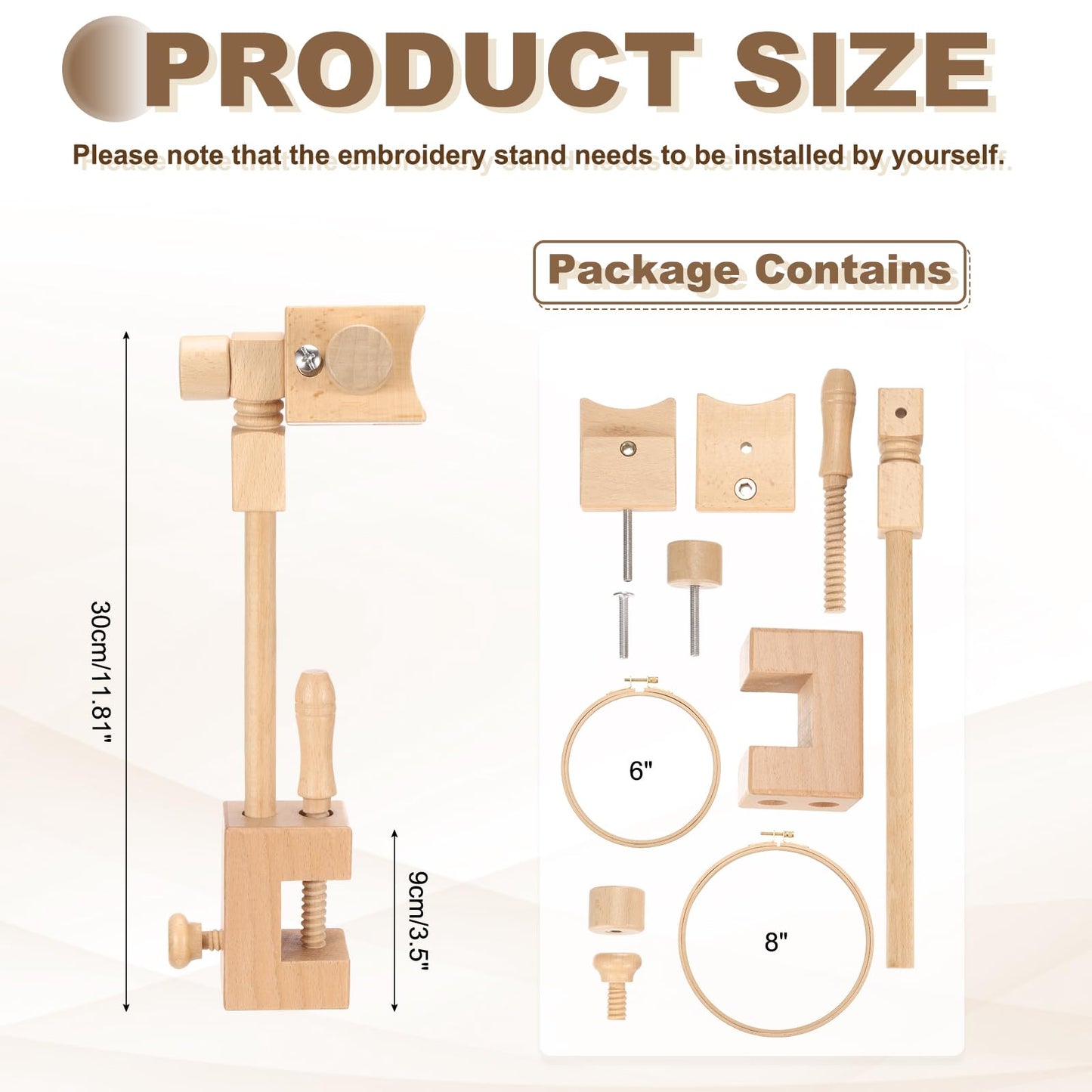 PATIKIL Embroidery Hoop Stand, Adjustable Rotated Beech Wood Cross Stitch Stand Holder for DIY Art Craft, Sewing, Needlework Projects, with 6" & 8" Embroidery Hoop