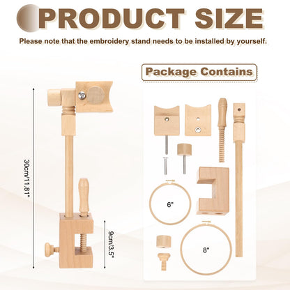 PATIKIL Embroidery Hoop Stand, Adjustable Rotated Beech Wood Cross Stitch Stand Holder for DIY Art Craft, Sewing, Needlework Projects, with 6" & 8" Embroidery Hoop
