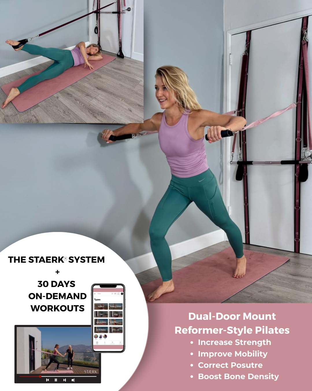 STAERK Starter Kit Portable Pilates Reformer Home Training System - Premium Resistance Bands, Handles, Foot/Ankle Loops, & Barre Attachment Kit - Strength & Flexibility - 30-Day Free On Demand Video Workouts