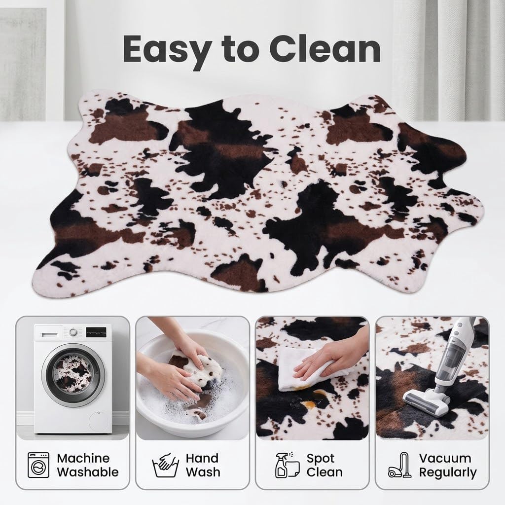 2'6"x3'7" (75x110cm) Cow Print Rug, Faux Fur Cowhide Area Rug for Living Room, Bedroom,Nursery Decor, Western Farmhouse