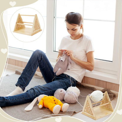 PH PandaHall Wood Yarn Holder Portable 3-Revolving Yarn Holder Dispenser Hollow Pattern Triangle Crochet Knitting Holders Crochet Yarns Storage Rack for Knitting Crocheting Handmade Gift, Light Brown