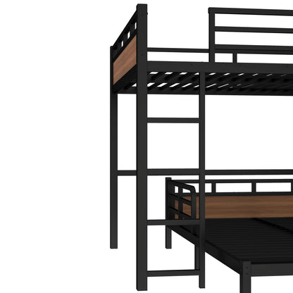 Bellemave Queen Over Queen Bunk Bed, Separable Bunk Beds for Kids & Adults, Converts to Loft Bed and Platform Bed, Heavy Duty Metal Bunkbed with Guardrails, No Box Spring Needed, Walnut