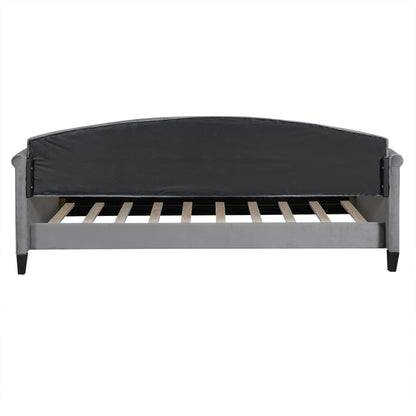 Ball & Cast Twin Size Daybed,Velvet Upholstered Day Bed Frame with Button Tufted Backrest,Modern Sofa Bed for Living Room, Bedroom,Guest Room,No Box Spring Needed,Gray
