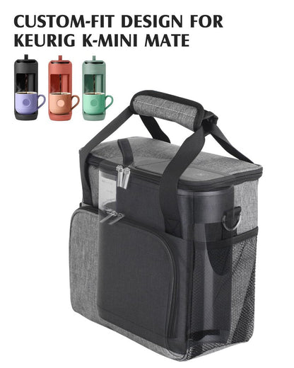 JISHAHS Travel Carrying Bag for Keurig K-Mini Mate Coffee Maker, Single Serve Coffee Brewer Portable Storage Bag with 3-Way Carry, Padded Multi-Pocket Storage Accessories
