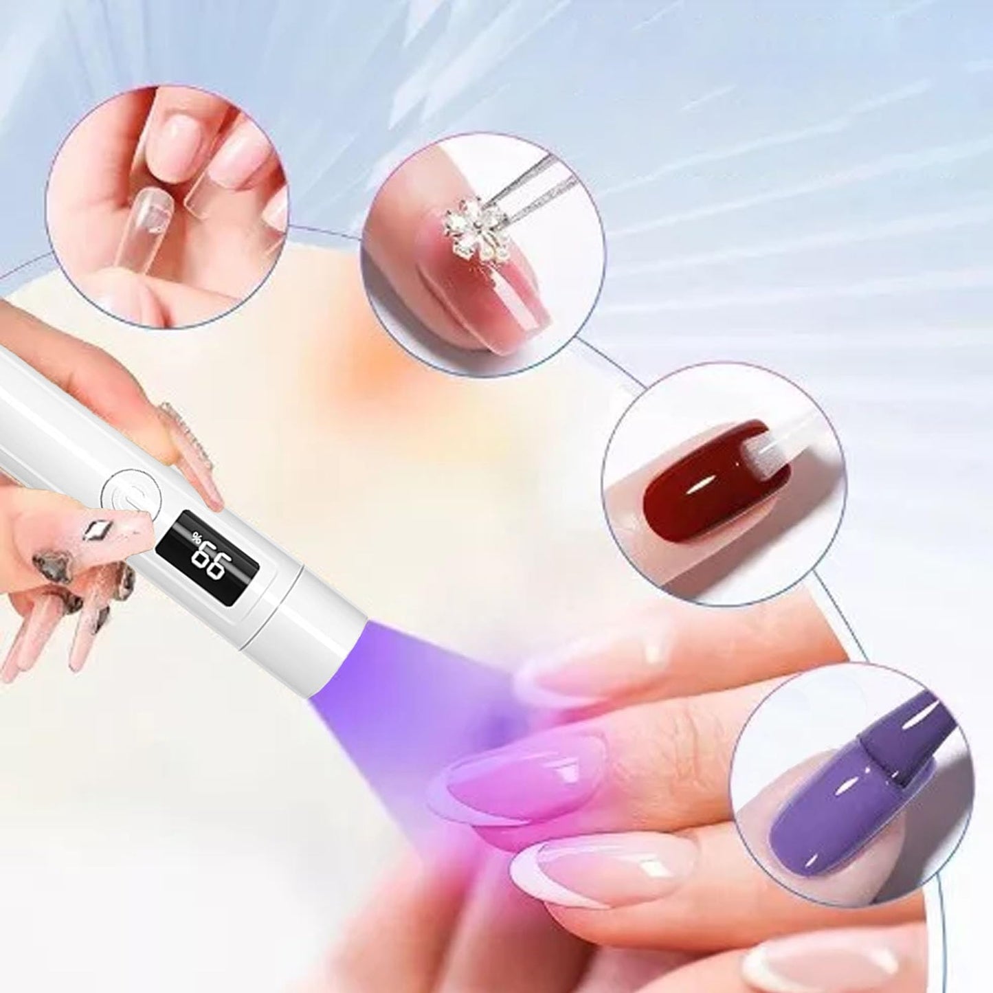 3-in-1 Handheld UV Nail Light Kit - Portable Stand with LCD Display - Cordless UV LED Nail Lamp for Home DIY Manicure