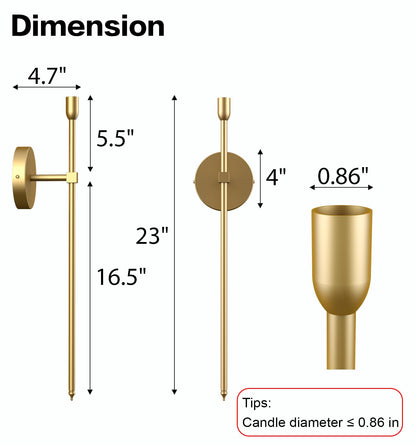 Wall Candle Sconces Set of 2, Large Gold Scepter Gothic Design Metal Wall Candle Holder, Home Wall Decoration for Living Room, Bathroom, Dining Room