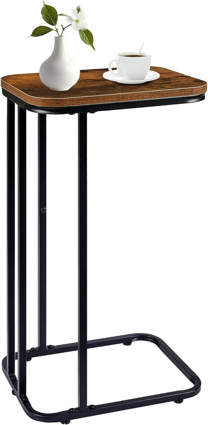 27 Inches KJGKK C Shaped End Table, High Small Side Table for Sofa and Bed, Couch Table Slides Under, Tall Tv Tray