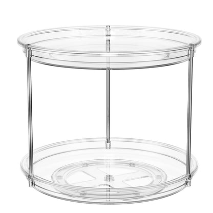 LazySpin 2 Tier Lazy Susan Organizer, 9.25'' Lazy Susan Turntable for Cabinet, Stackable Turntable Organizer Rotating Spice Rack Organization for Kitchen Countertop, Pantry, Bathroom, Clear